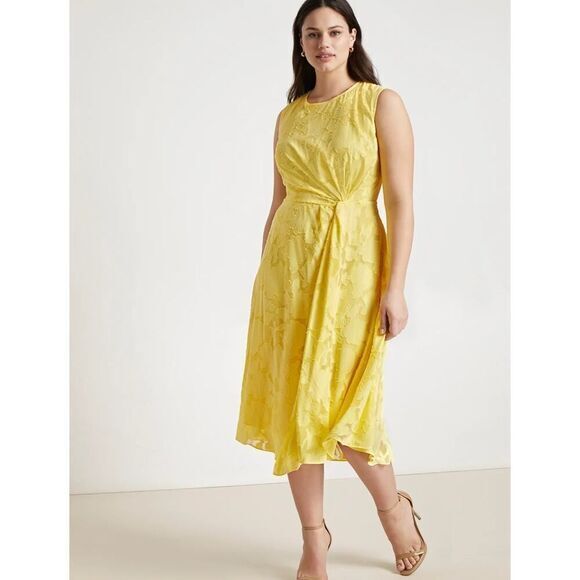Jason Wu x Eloquii Pleated Detail Midi Dress‎ yellow floral, size 20 - Picture 1 of 16